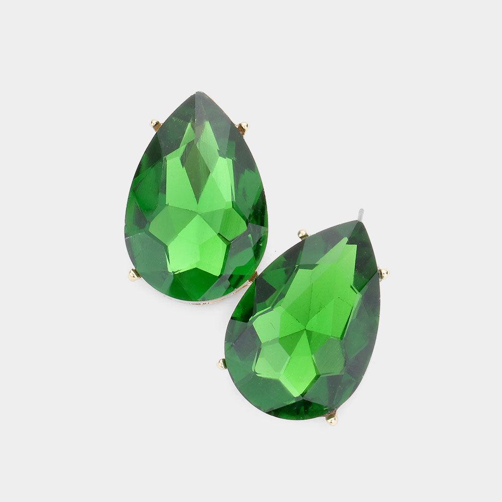 Green Teardrop Stone Evening Earrings - Jewelry Store by Erik Rayo