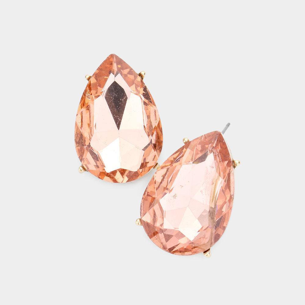 Peach Teardrop Stone Evening Earrings - Jewelry Store by Erik Rayo