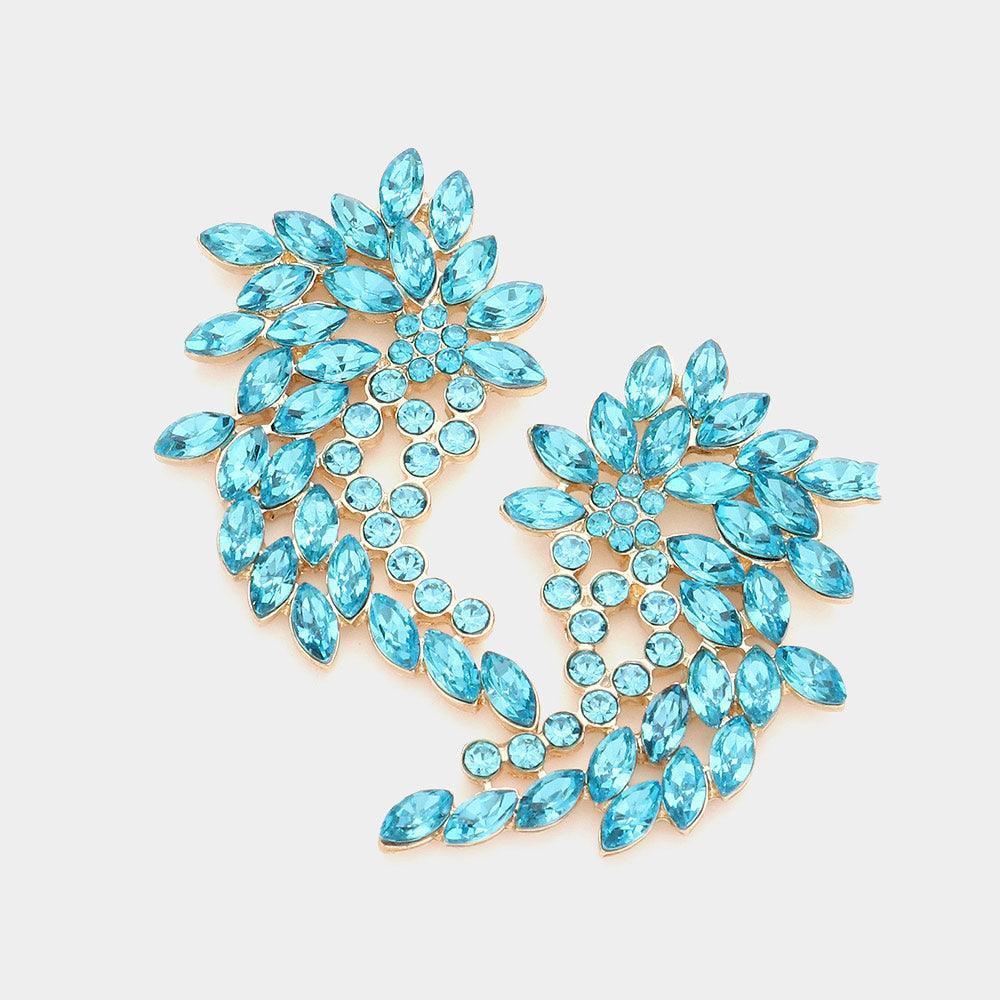 Aqua Marquise Round Stone Cluster Angel Wing Evening Earrings - Jewelry Store by Erik Rayo