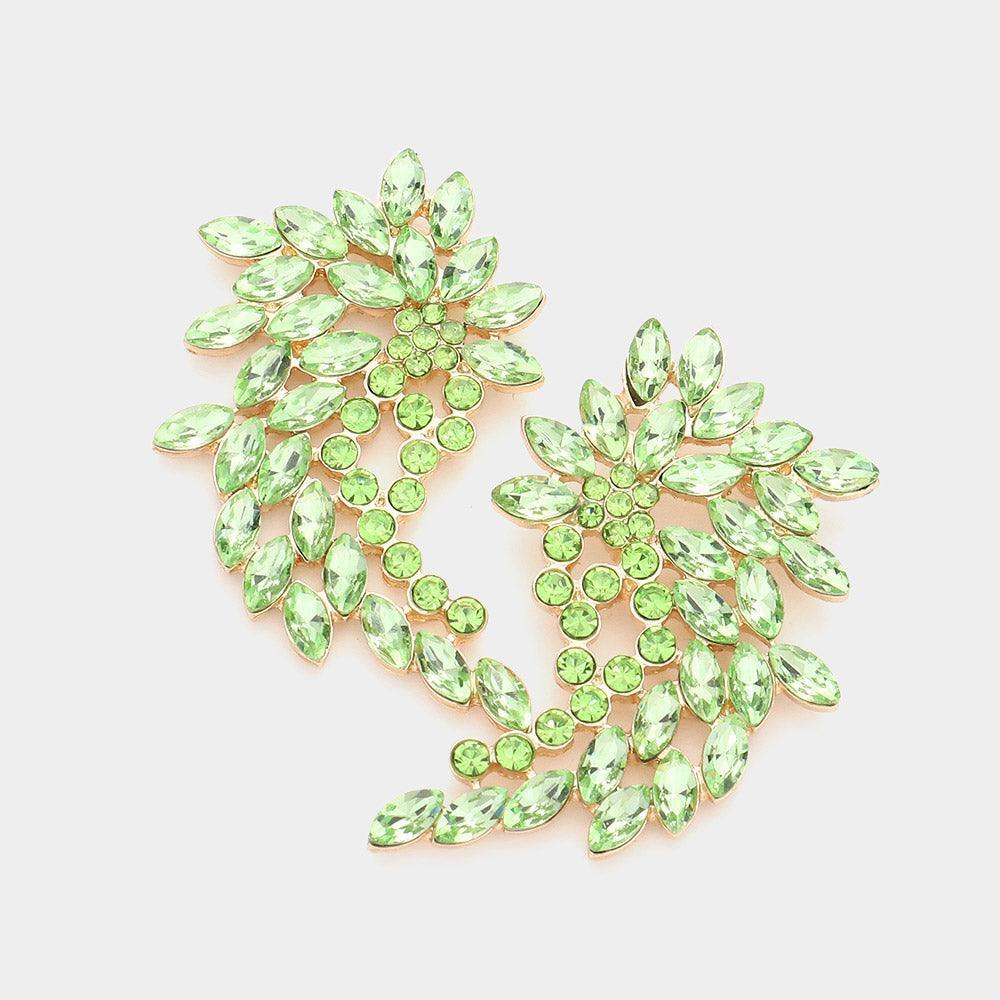 Green Marquise Round Stone Cluster Angel Wing Evening Earrings - Jewelry Store by Erik Rayo