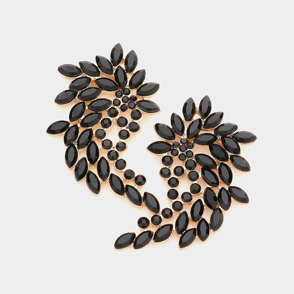 Black Marquise Round Stone Cluster Angel Wing Evening Earrings - Jewelry Store by Erik Rayo