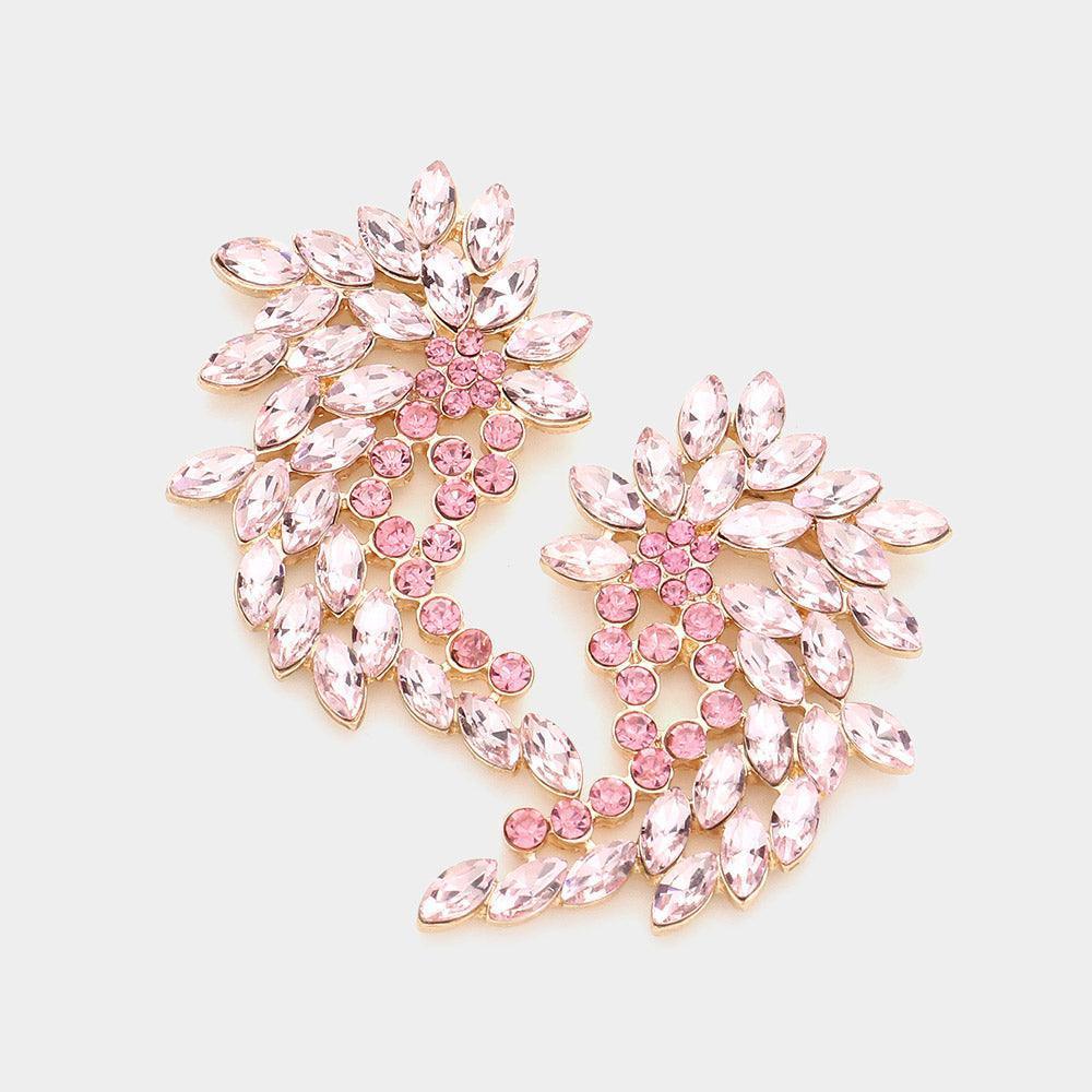 Pink Marquise Round Stone Cluster Angel Wing Evening Earrings - Jewelry Store by Erik Rayo