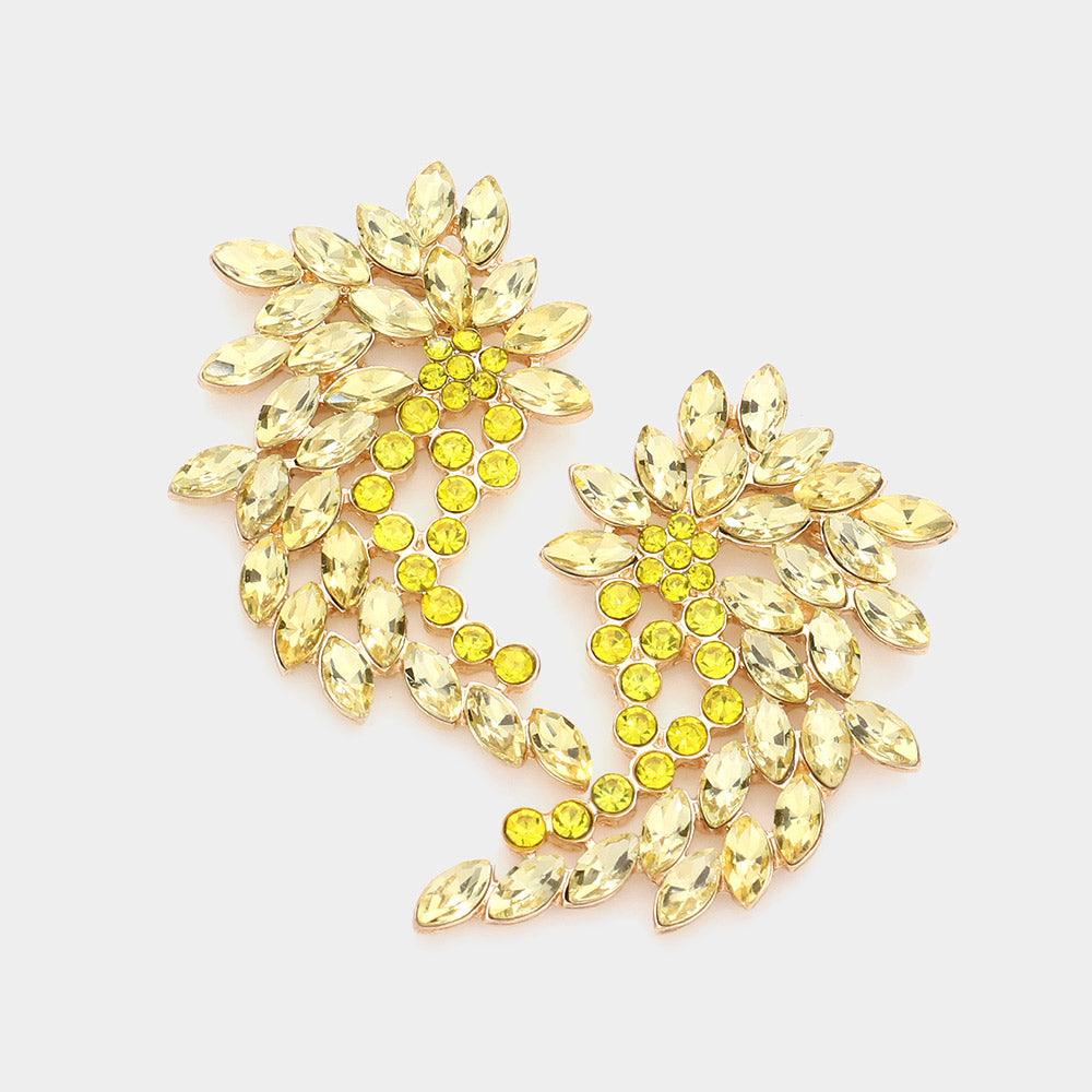 Yellow Marquise Round Stone Cluster Angel Wing Evening Earrings