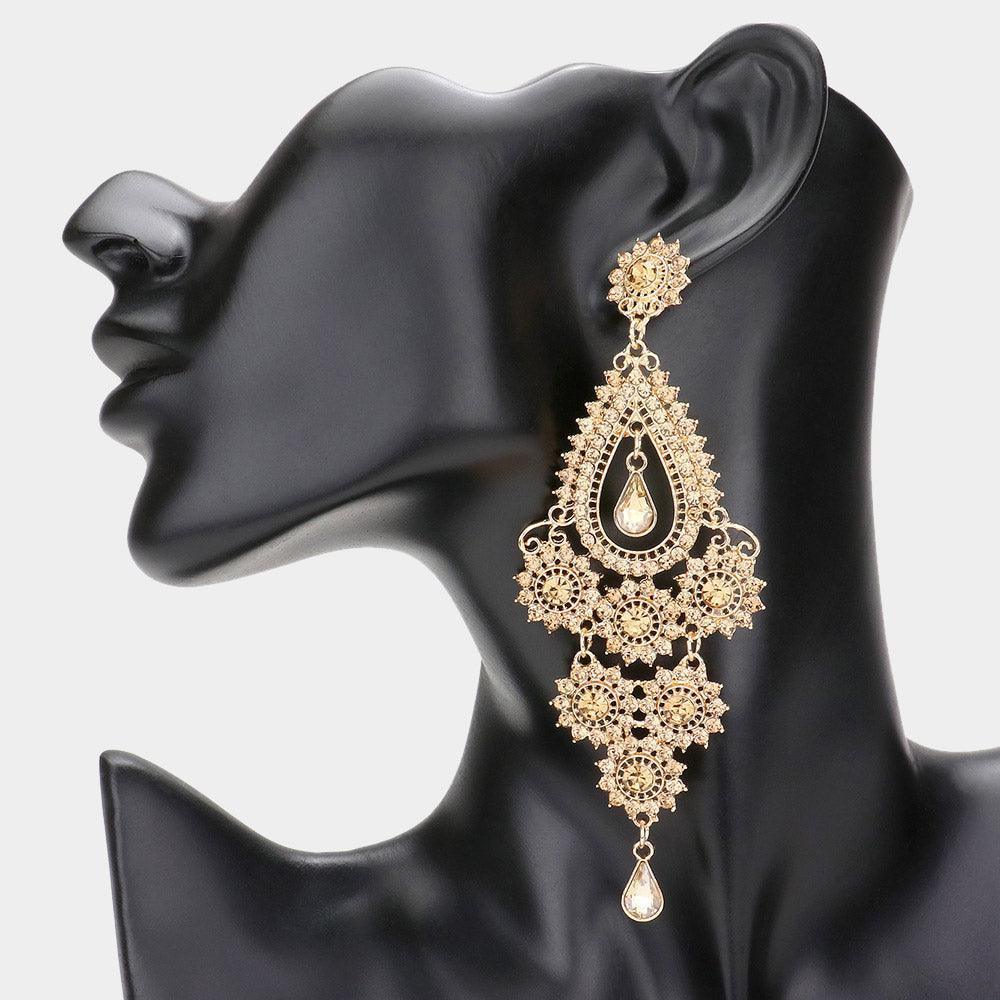 Stone Embellished Chandelier Dangle Evening Earrings - Jewelry Store by Erik Rayo