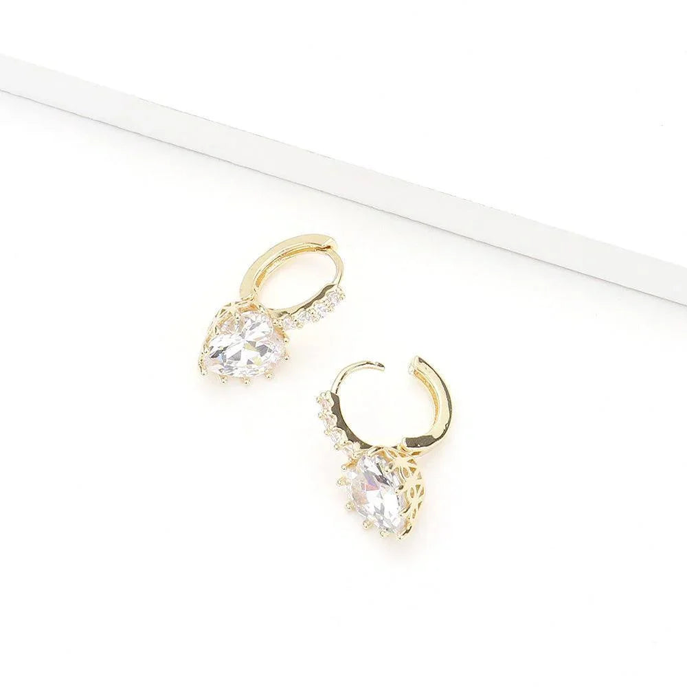 Gold CZ Heart Evening Huggie Earrings - Jewelry Store by Erik Rayo