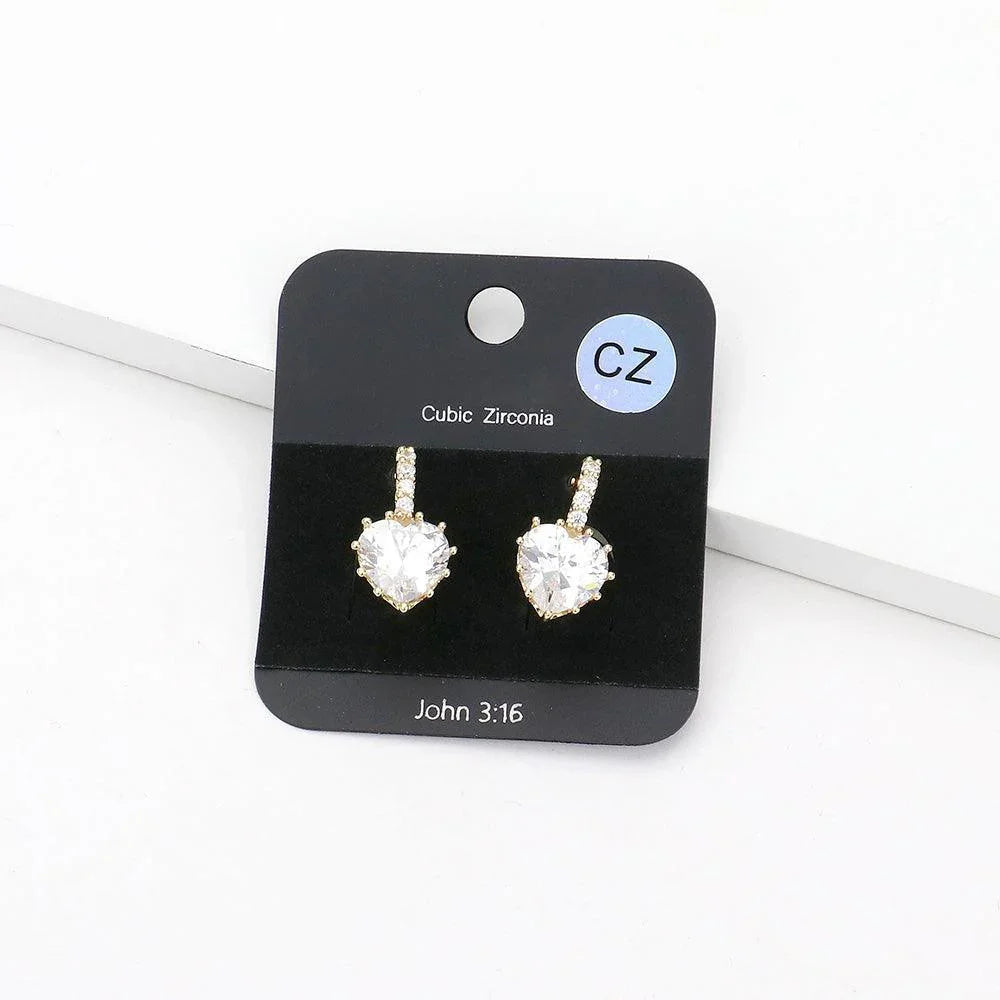Gold CZ Heart Evening Huggie Earrings - Jewelry Store by Erik Rayo