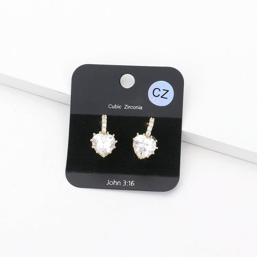 Gold CZ Heart Evening Huggie Earrings