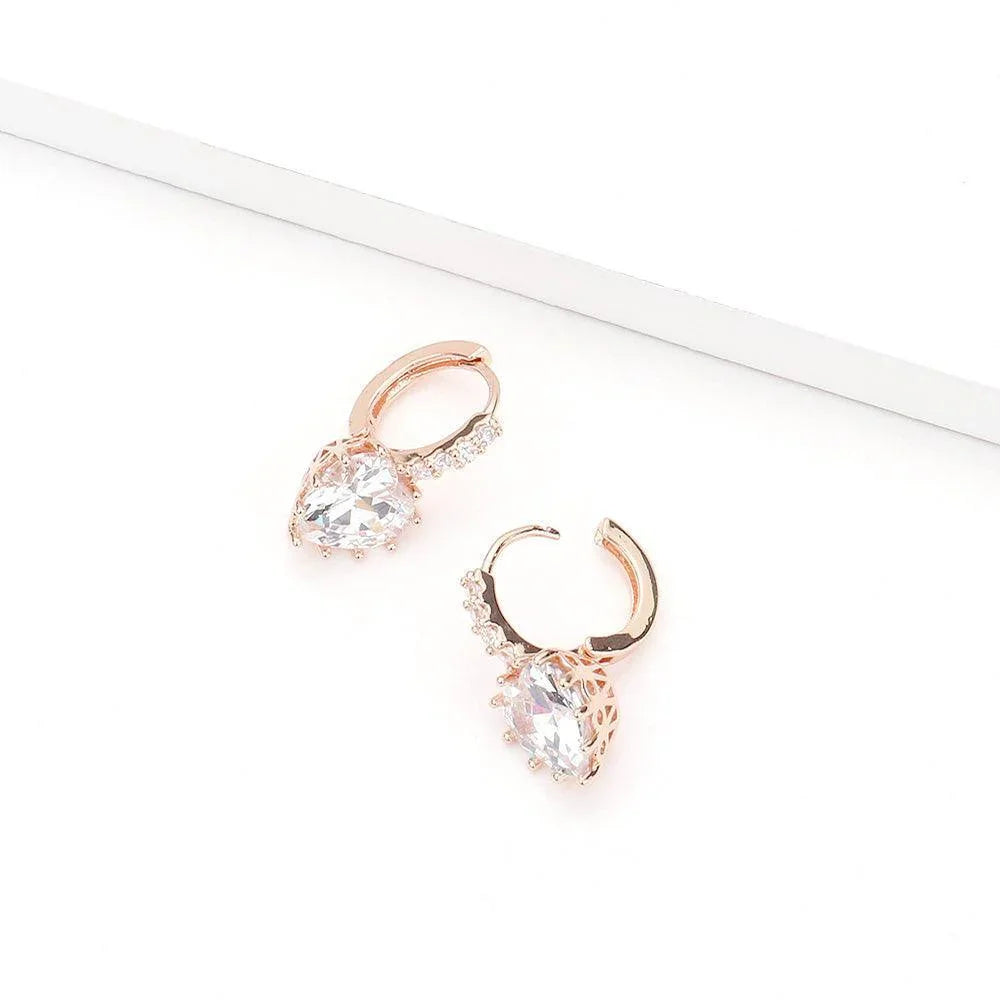 Rose Gold CZ Heart Evening Huggie Earrings - Jewelry Store by Erik Rayo