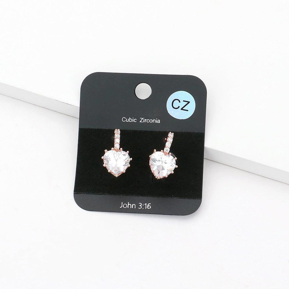 Rose Gold CZ Heart Evening Huggie Earrings