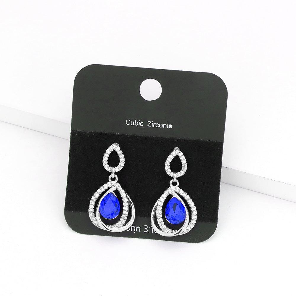 CZ Stone Paved Teardrop Stone Dangle Evening Earrings