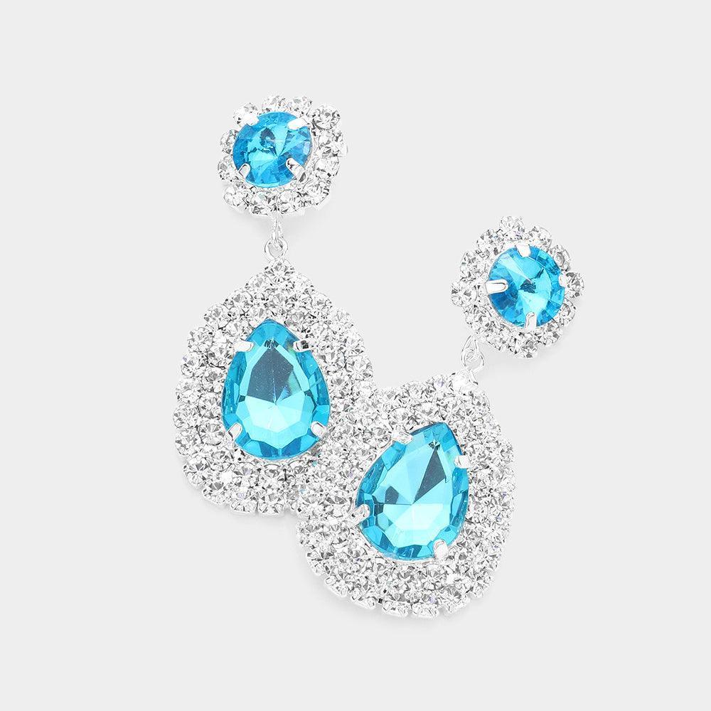 Aqua Glass Crystal Teardrop Evening Earrings - Jewelry Store by Erik Rayo