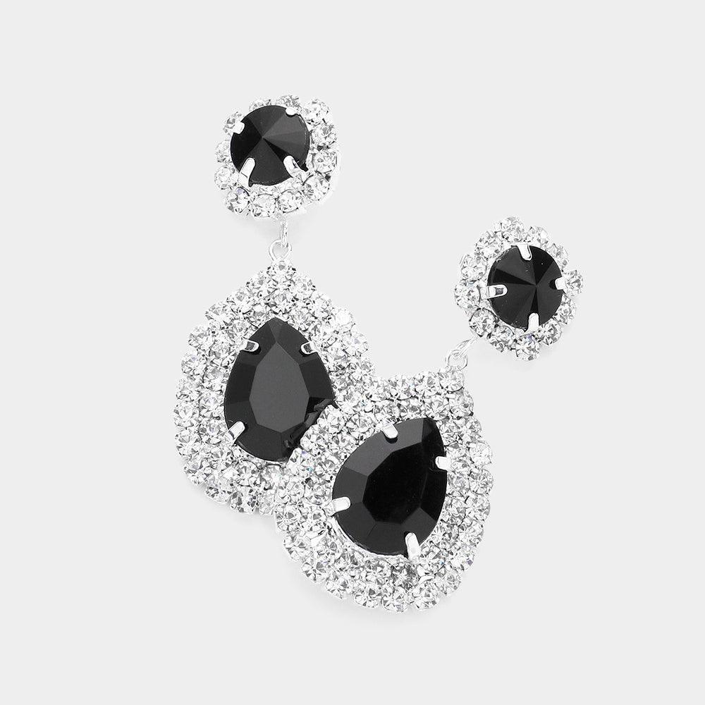Black Glass Crystal Teardrop Evening Earrings - Jewelry Store by Erik Rayo