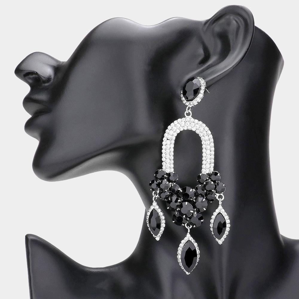 Black Triple Marquise Stone Accented Dangle Evening Earrings - Jewelry Store by Erik Rayo