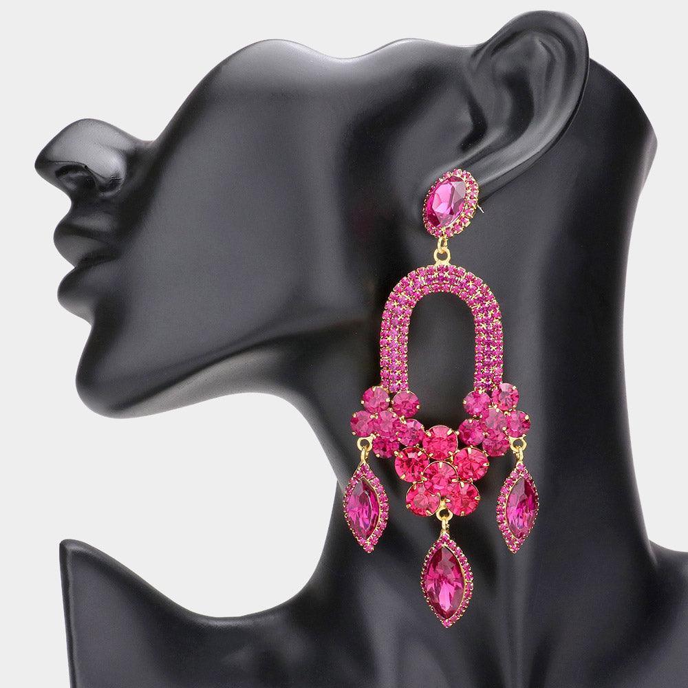 Fuchsia Triple Marquise Stone Accented Dangle Evening Earrings - Jewelry Store by Erik Rayo