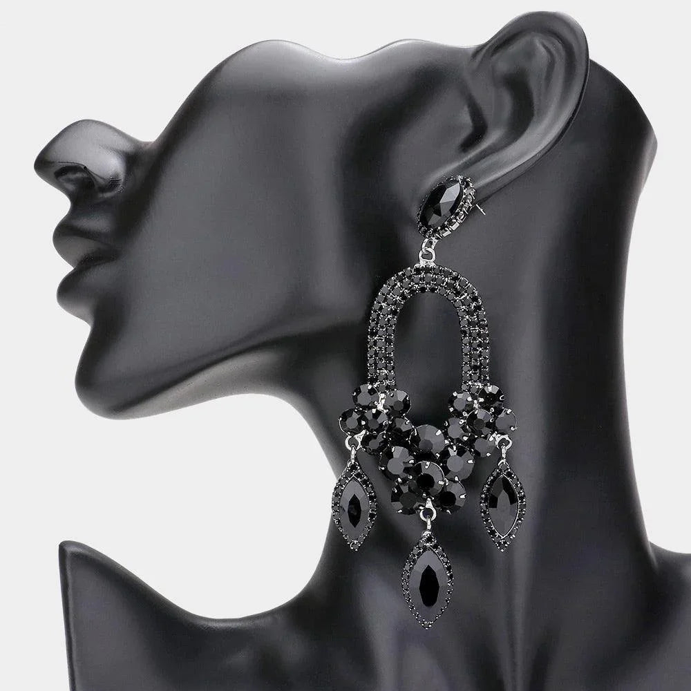 Black Triple Marquise Stone Accented Dangle Evening Earrings - Jewelry Store by Erik Rayo