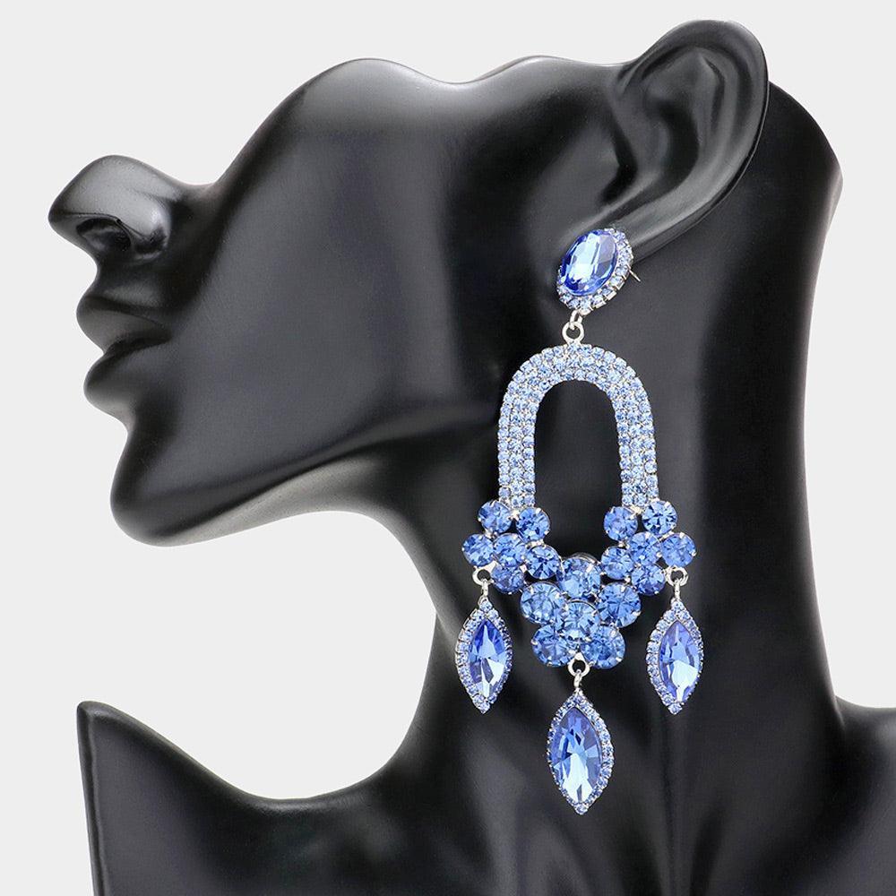 Blue Triple Marquise Stone Accented Dangle Evening Earrings - Jewelry Store by Erik Rayo