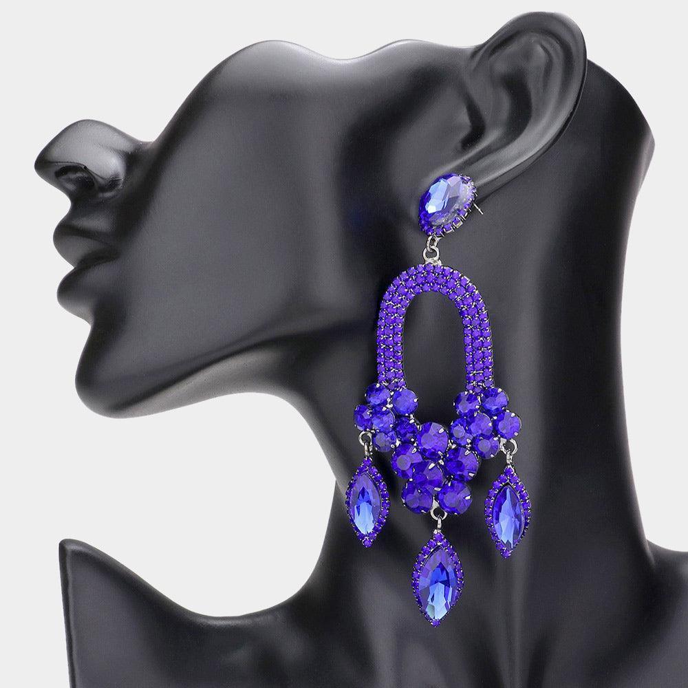 Blue Triple Marquise Stone Accented Dangle Evening Earrings - Jewelry Store by Erik Rayo