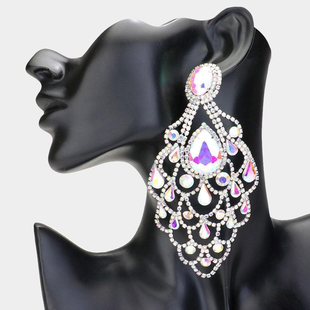 Teardrop Stone Pointed Over Sized Chandelier Evening Earrings - Jewelry Store by Erik Rayo