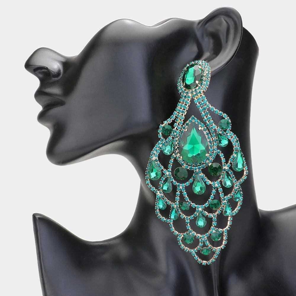 Gold Teardrop Stone Pointed Over Sized Chandelier Evening Earrings - Jewelry Store by Erik Rayo