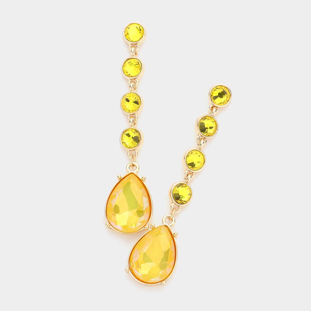 Yellow Round Teardrop Stone Link Dangle Evening Earrings