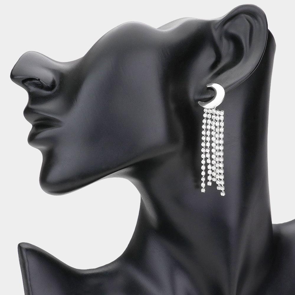 Crescent Rhinestone Fringe Down Evening Earrings - Jewelry Store by Erik Rayo