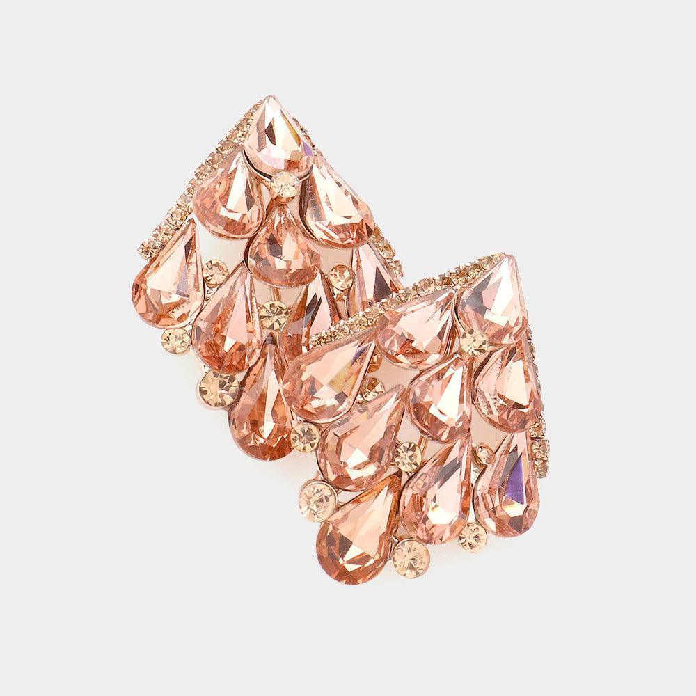 Peach Crystal teardrop cluster evening earrings - Jewelry Store by Erik Rayo