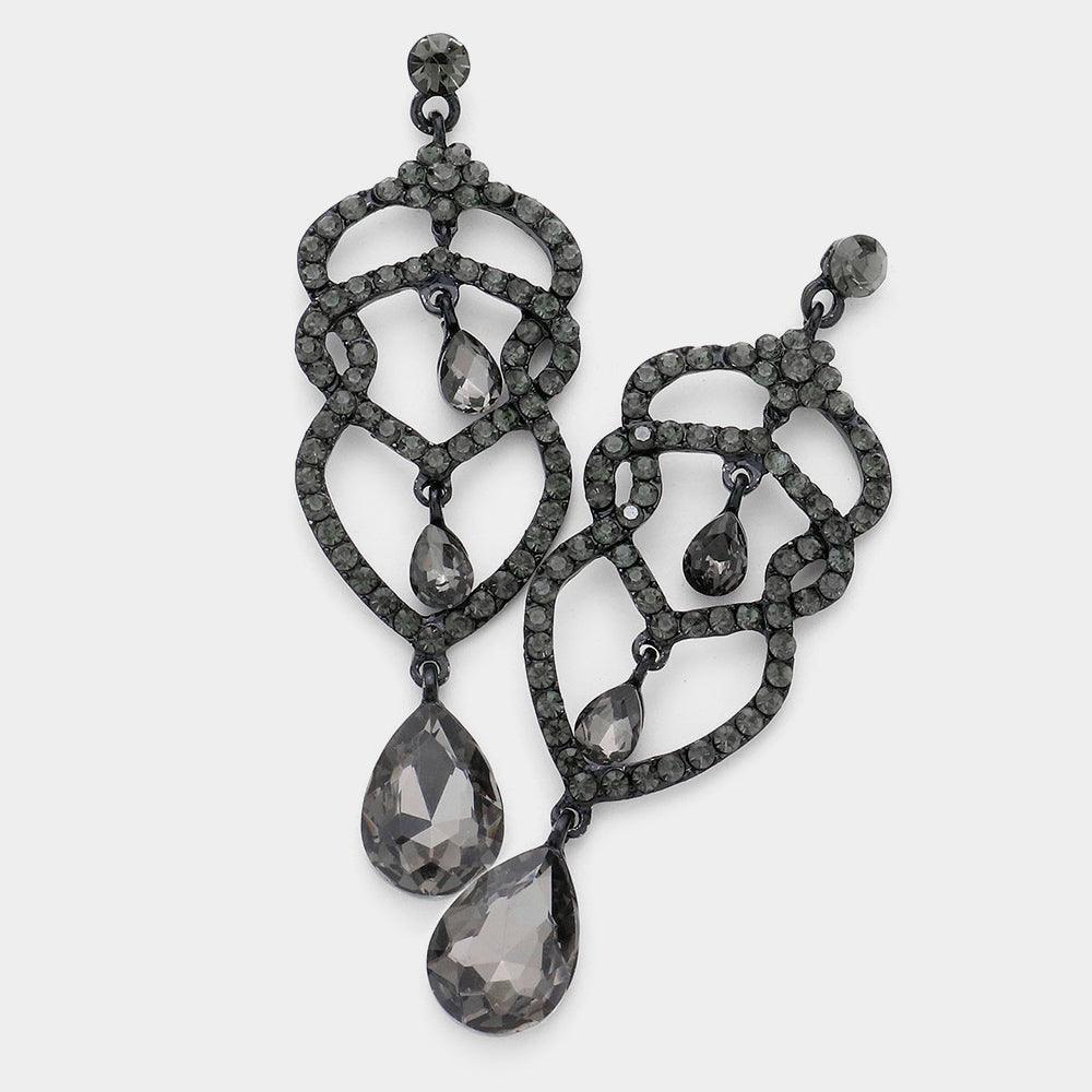 Black Crystal Rhinestone Teardrop Dangle Evening Earrings - Jewelry Store by Erik Rayo