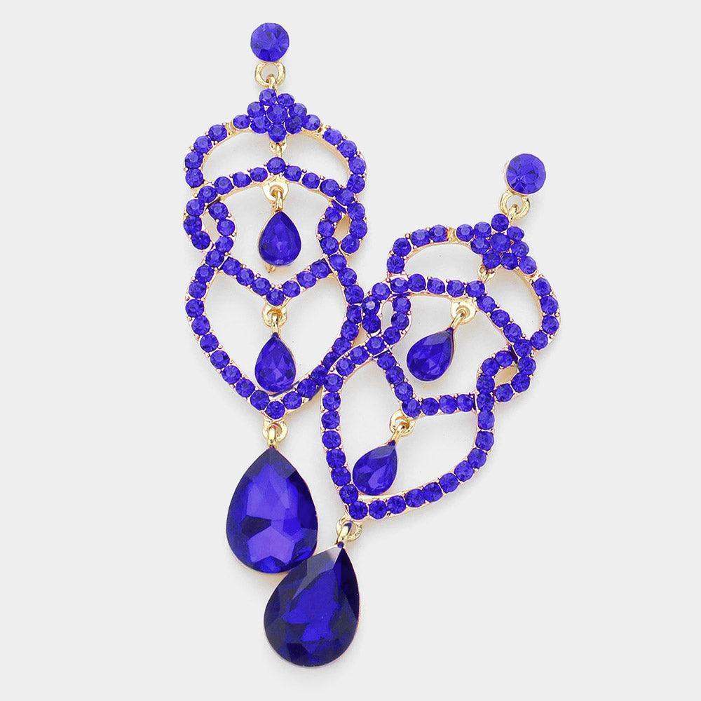 Blue Crystal Rhinestone Teardrop Dangle Evening Earrings - Jewelry Store by Erik Rayo