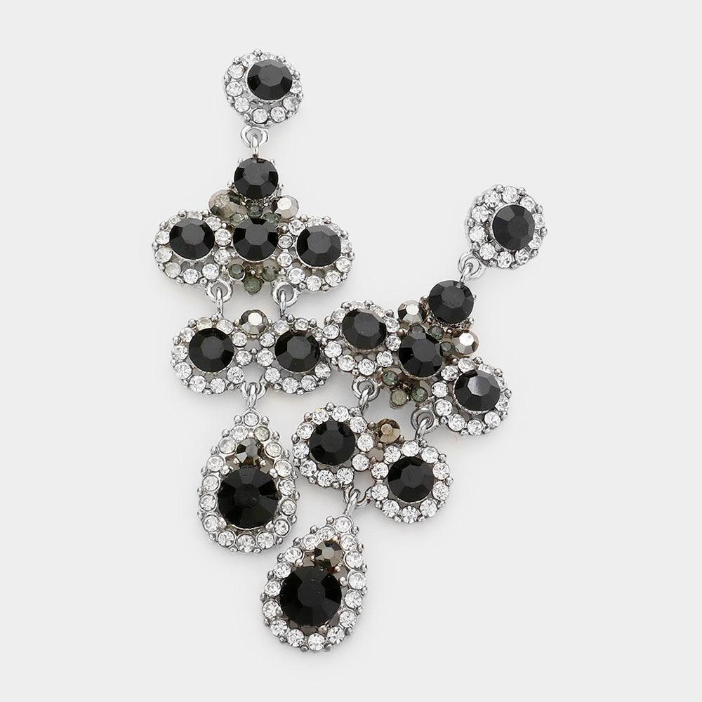 Black Glass Crystal Rhinestone Pave Dangle Evening Earrings - Jewelry Store by Erik Rayo