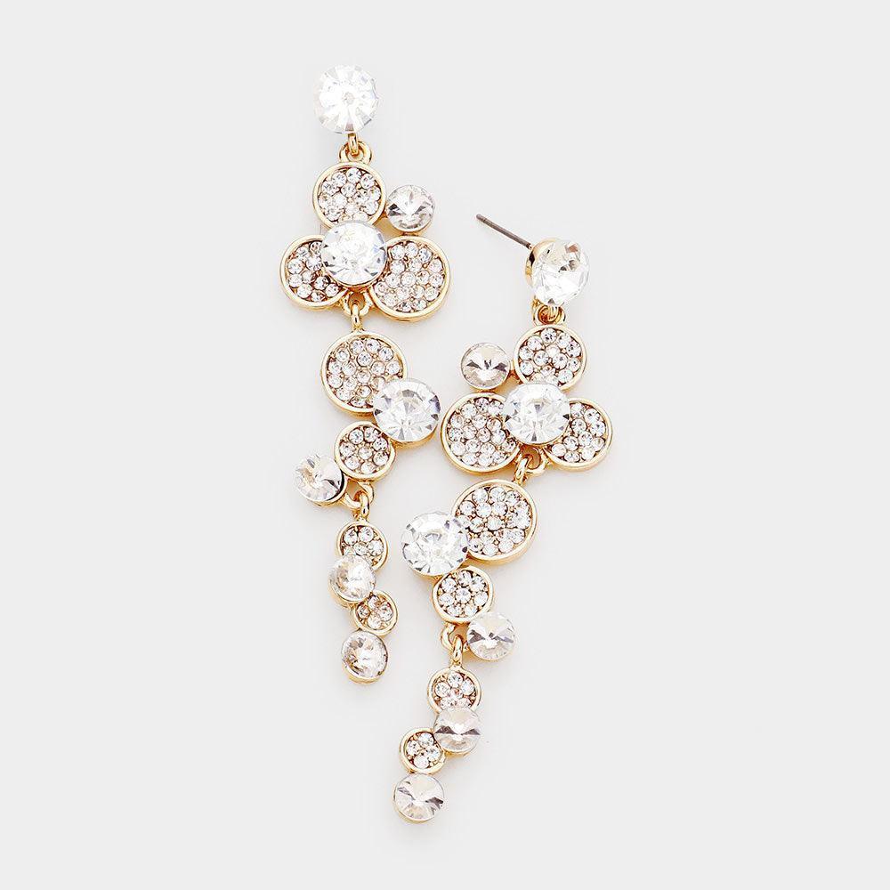 Gold Crystal Rhinestone Floral Drop Evening Earrings - Jewelry Store by Erik Rayo