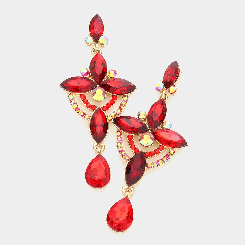 Red Regal Chandelier Drop Earrings