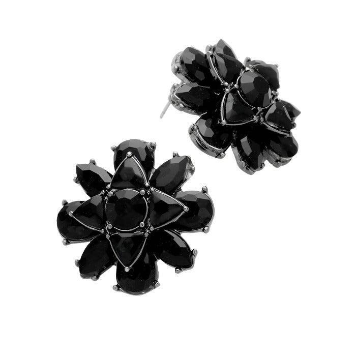 Black Flower Shape Stone Post Earring - Jewelry Store by Erik Rayo