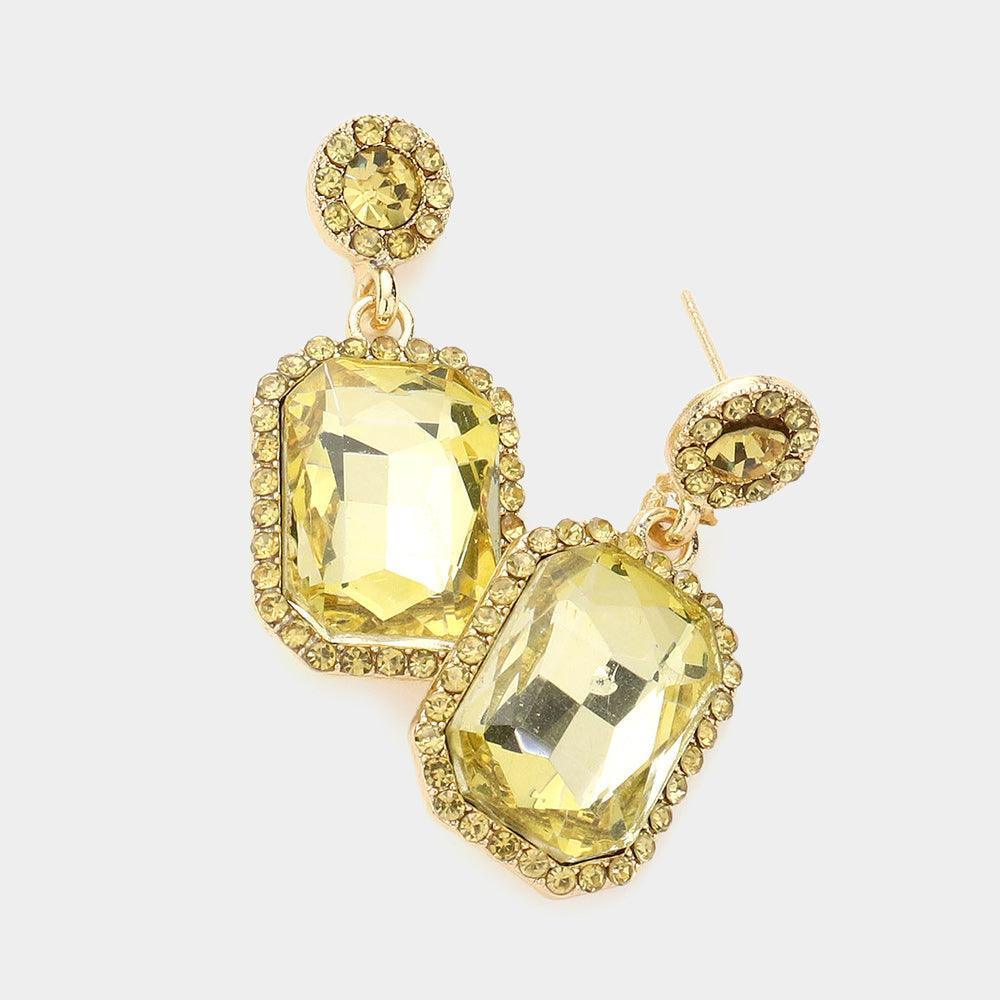 Yellow Rhinestone Rectangle Stone Evening Earrings - Jewelry Store by Erik Rayo