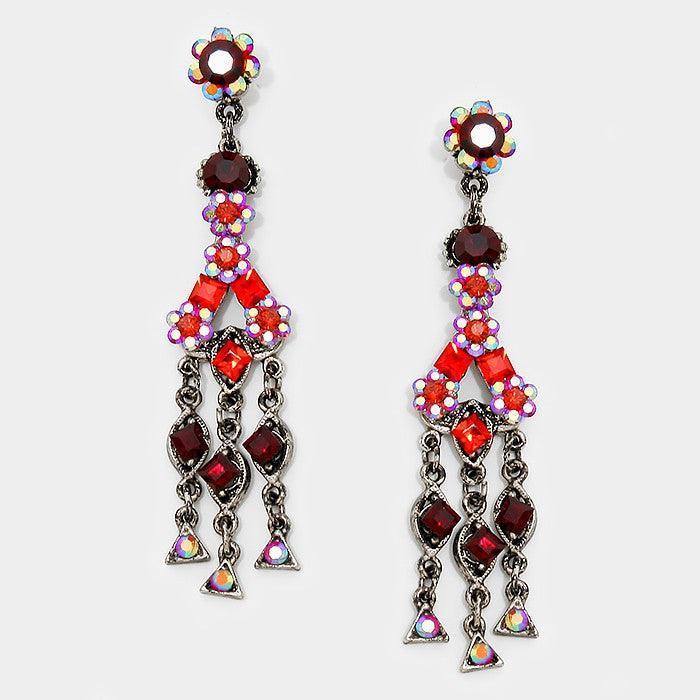 Crystal rhinestone rosette dangle evening earrings - Jewelry Store by Erik Rayo