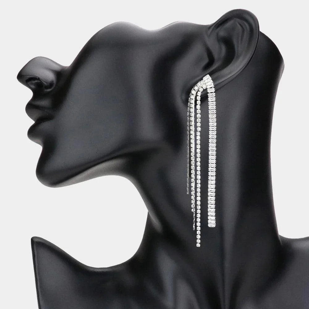 Clear Rhinestone Paved Fringe Dropdown Earrings - Jewelry Store by Erik Rayo