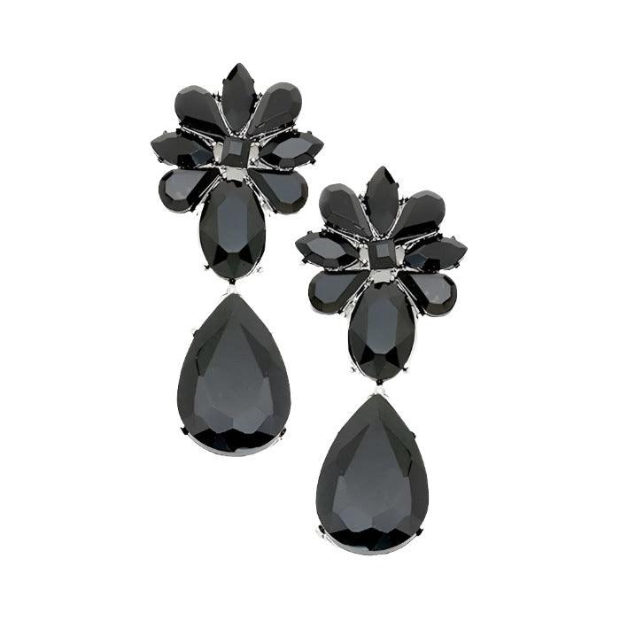 Black Crystal rhinestone teardrop evening earrings