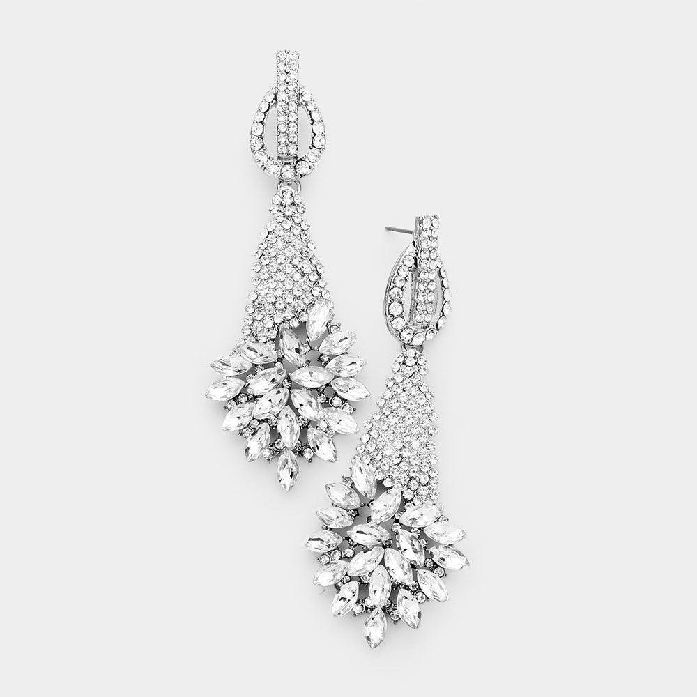 Clear Marquise Stone Cluster Accented Evening Earrings - Jewelry Store by Erik Rayo