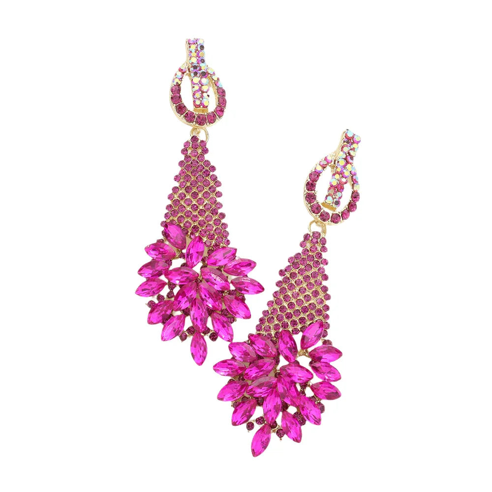 Fuchsia Marquise Stone Cluster Accented Evening Earrings - Jewelry Store by Erik Rayo