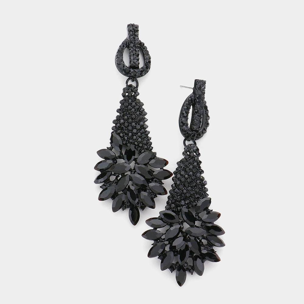 Black Marquise Stone Cluster Accented Evening Earrings - Jewelry Store by Erik Rayo