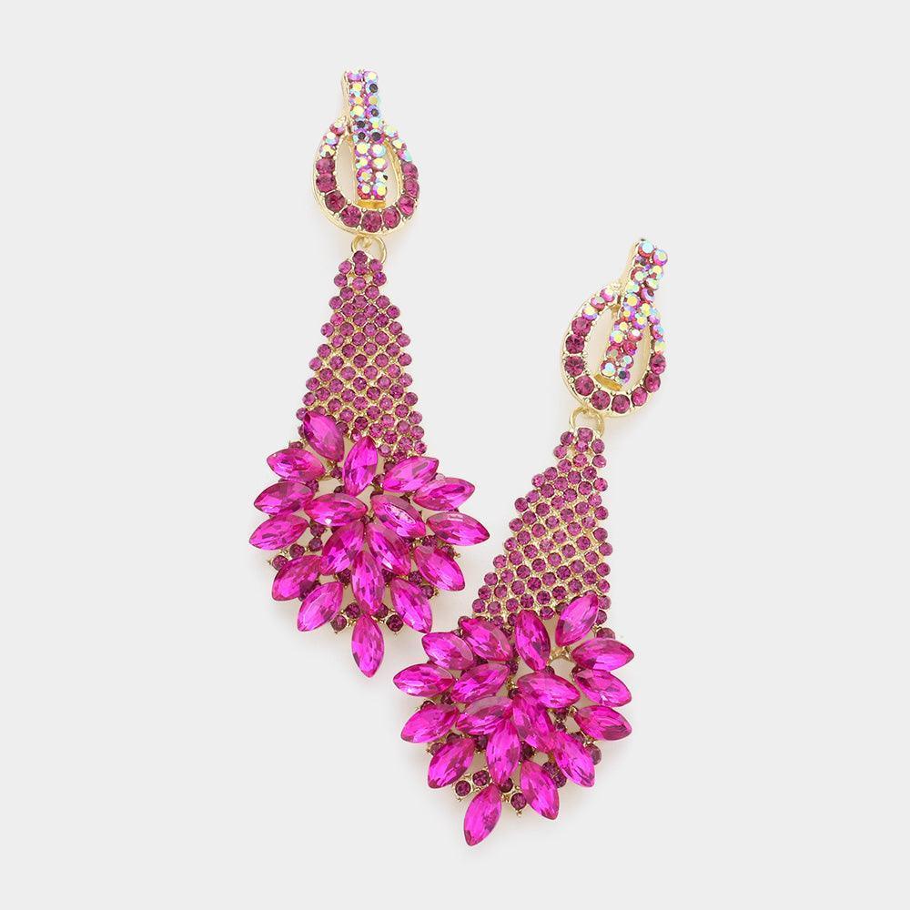Fuchsia Marquise Stone Cluster Accented Evening Earrings - Jewelry Store by Erik Rayo