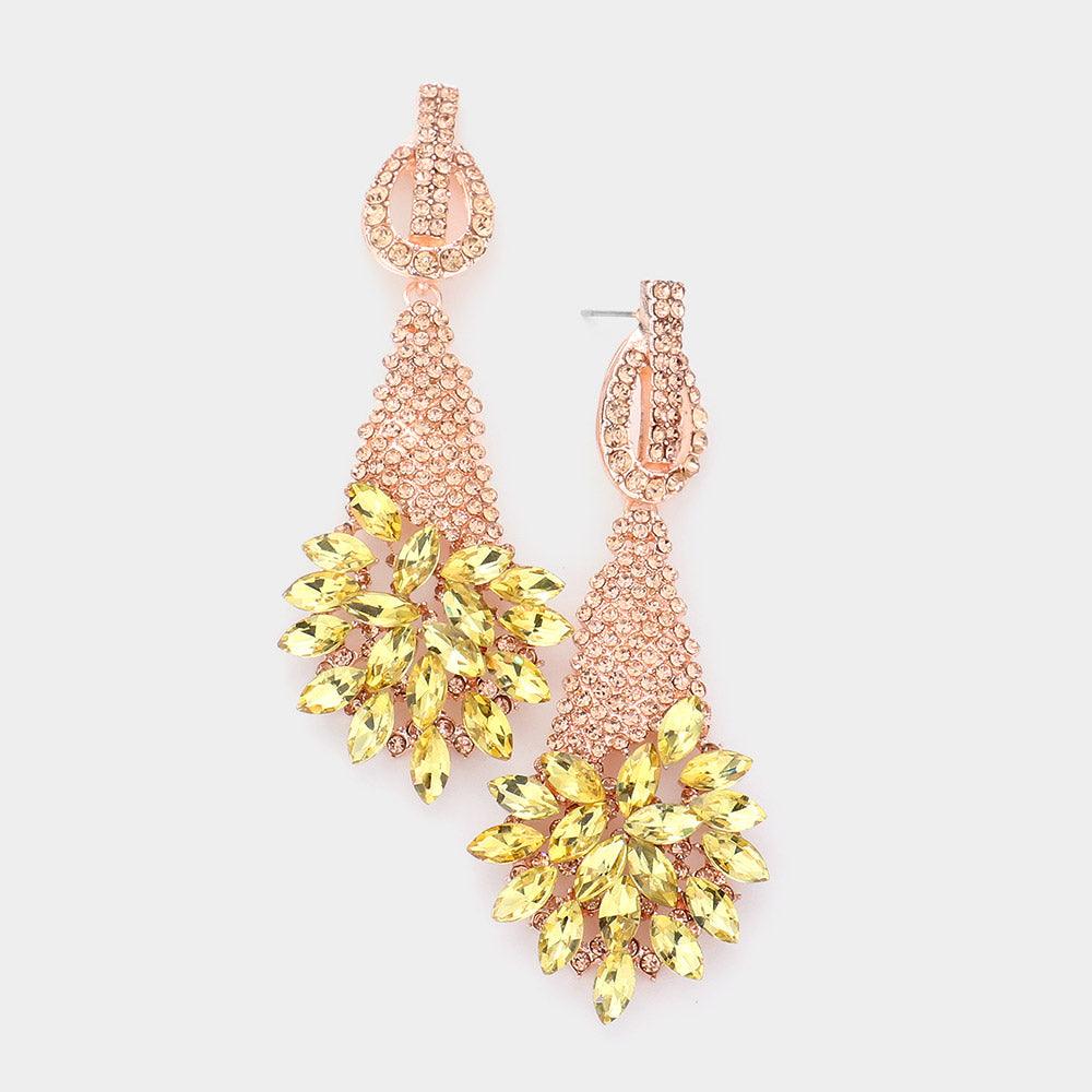 Yellow Marquise Stone Cluster Accented Evening Earrings