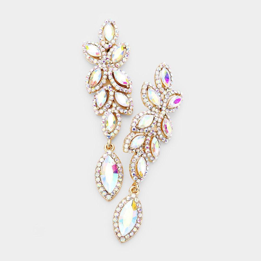 Gold Rhinestone Trim Marquise Stone Cluster Vine Evening Earrings - Jewelry Store by Erik Rayo
