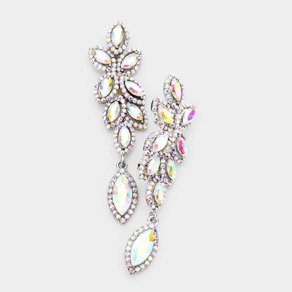Rhinestone Trim Marquise Stone Cluster Vine Evening Earrings - Jewelry Store by Erik Rayo