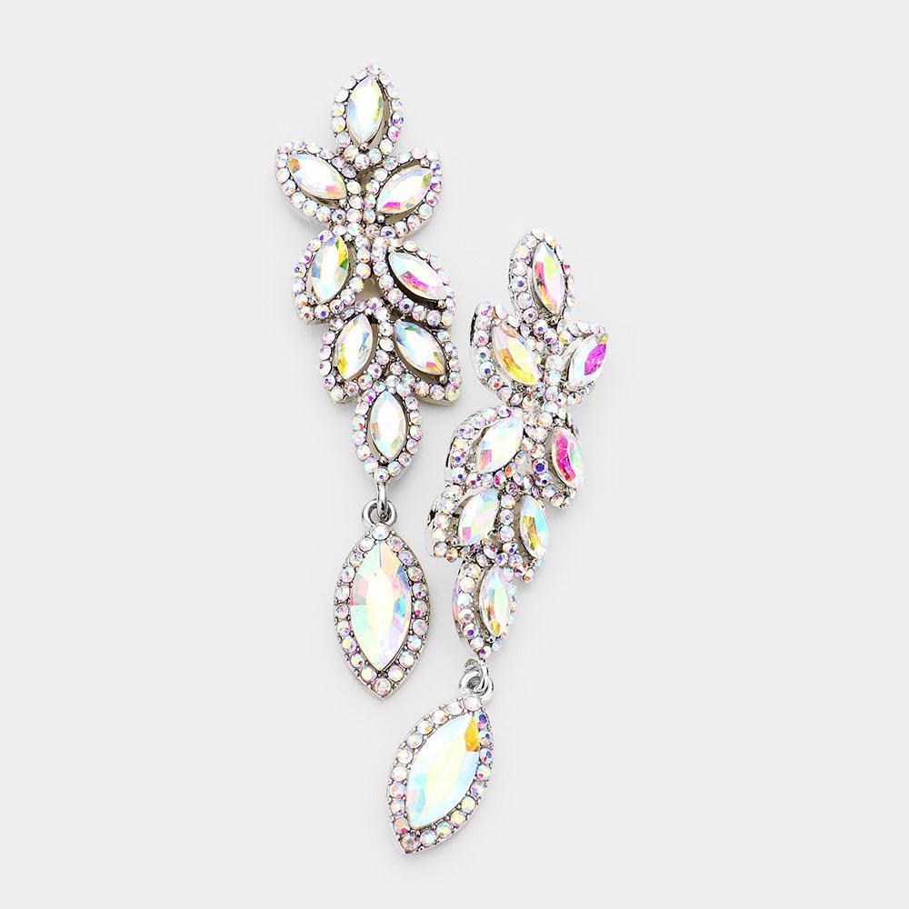 Rhinestone Trim Marquise Stone Cluster Vine Evening Earrings