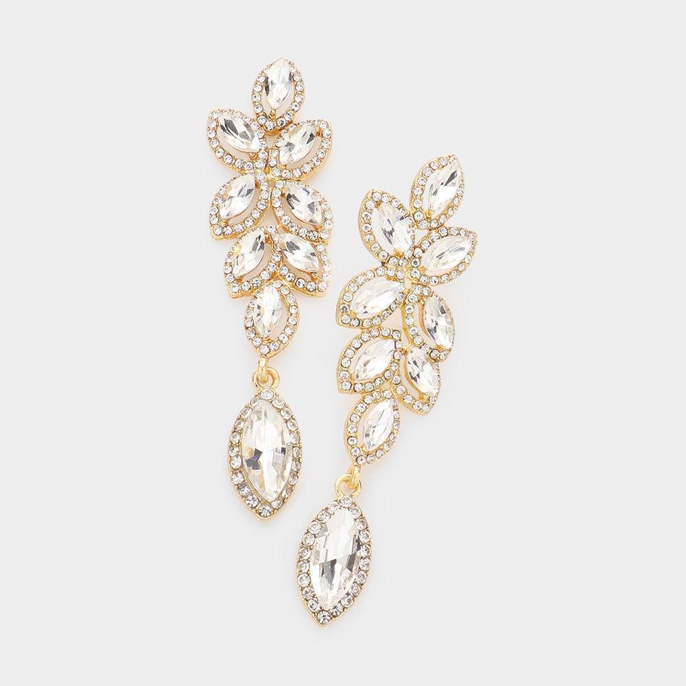 Gold Rhinestone Trim Marquise Stone Cluster Vine Evening Earrings - Jewelry Store by Erik Rayo