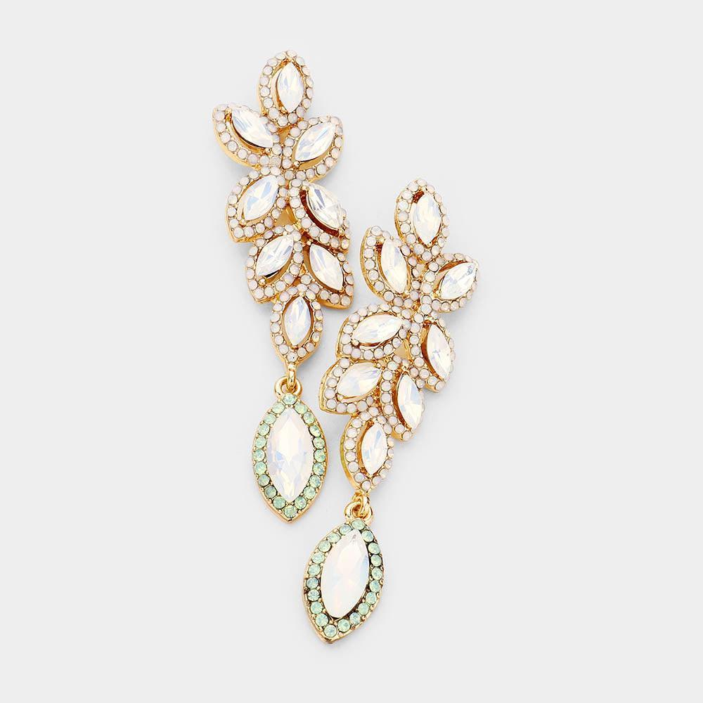 White Rhinestone Trim Marquise Stone Cluster Vine Evening Earrings - Jewelry Store by Erik Rayo