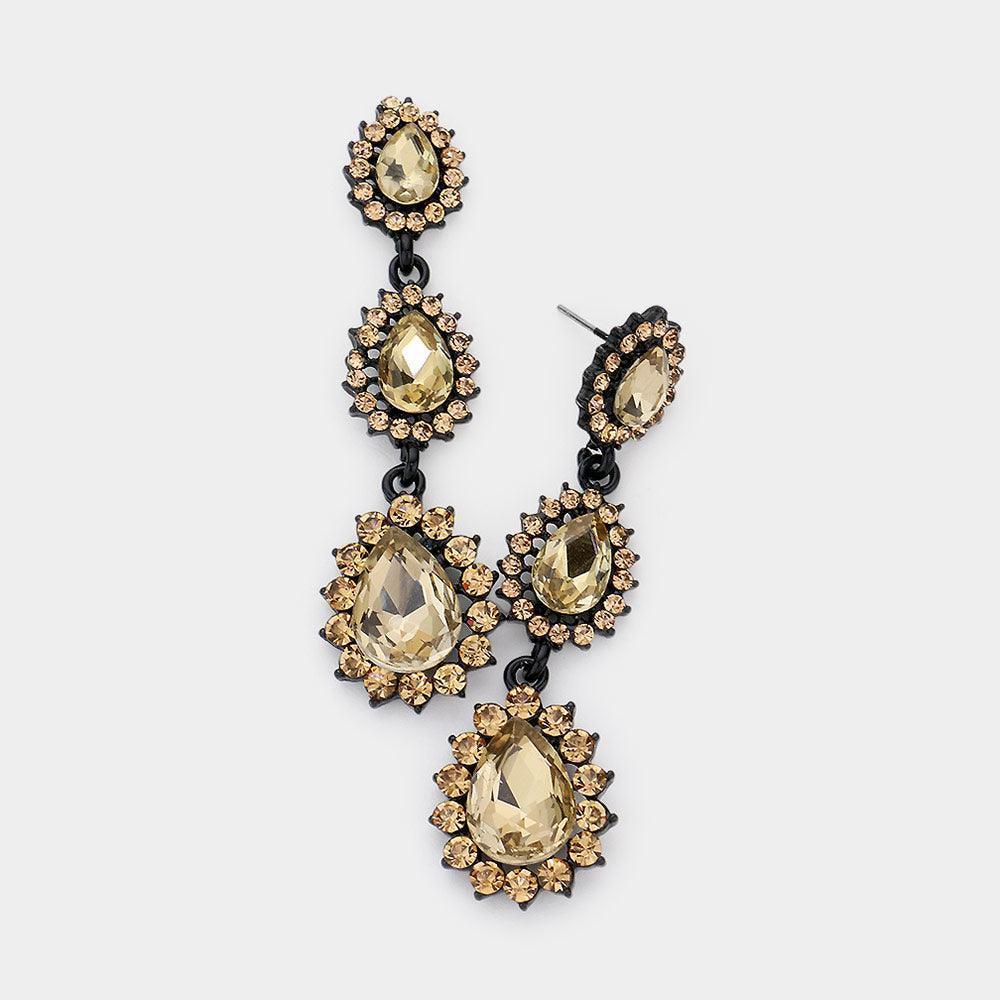 Black Glass Crystal Teardrop Evening Earrings - Jewelry Store by Erik Rayo