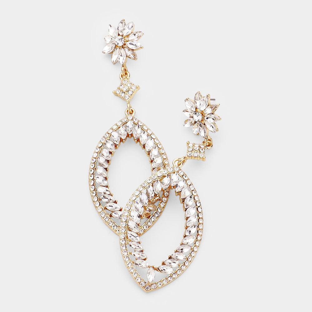 Gold Floral Marquise Evening Earrings - Jewelry Store by Erik Rayo