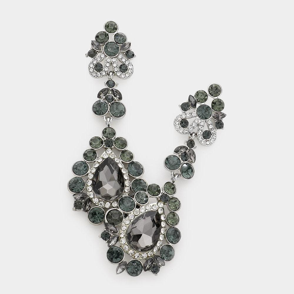 Black Round Stone Trimmed Teardrop Shaped Evening Earrings - Jewelry Store by Erik Rayo