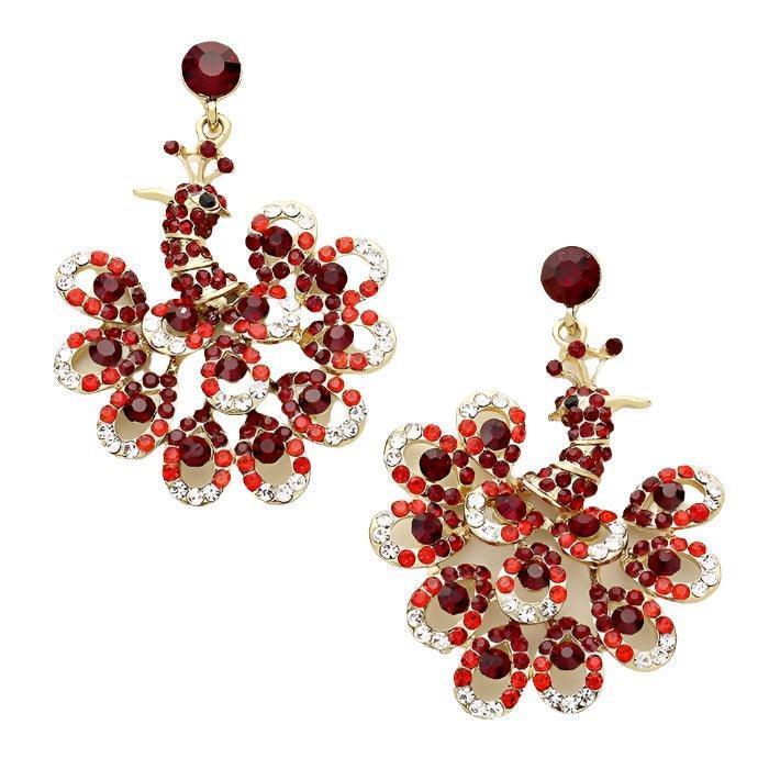 Red Rhinestone peacock evening earrings - Jewelry Store by Erik Rayo